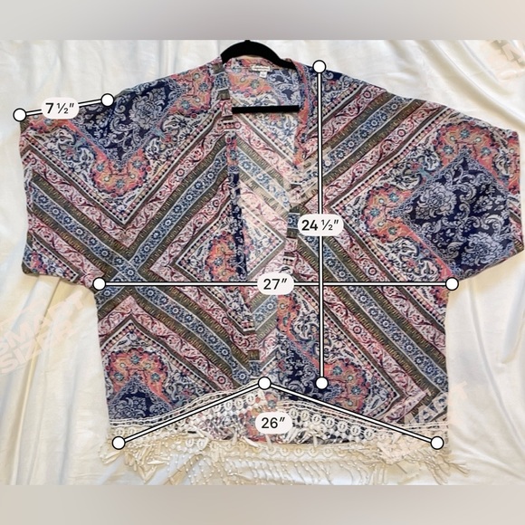 Anthropologie Eyeshadow Paisley Boho Kimono Lace Fringe Open Front Western Large - Picture 5 of 7